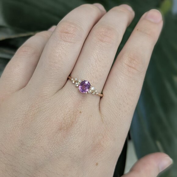 1ct Purple Sapphire Ring in 14K Solid Gold with Natural Diamond Accents - Picture 3 of 8